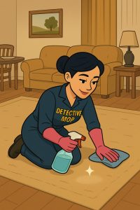 Detective Mop cleaning carpet during red wine stain removal in Reading